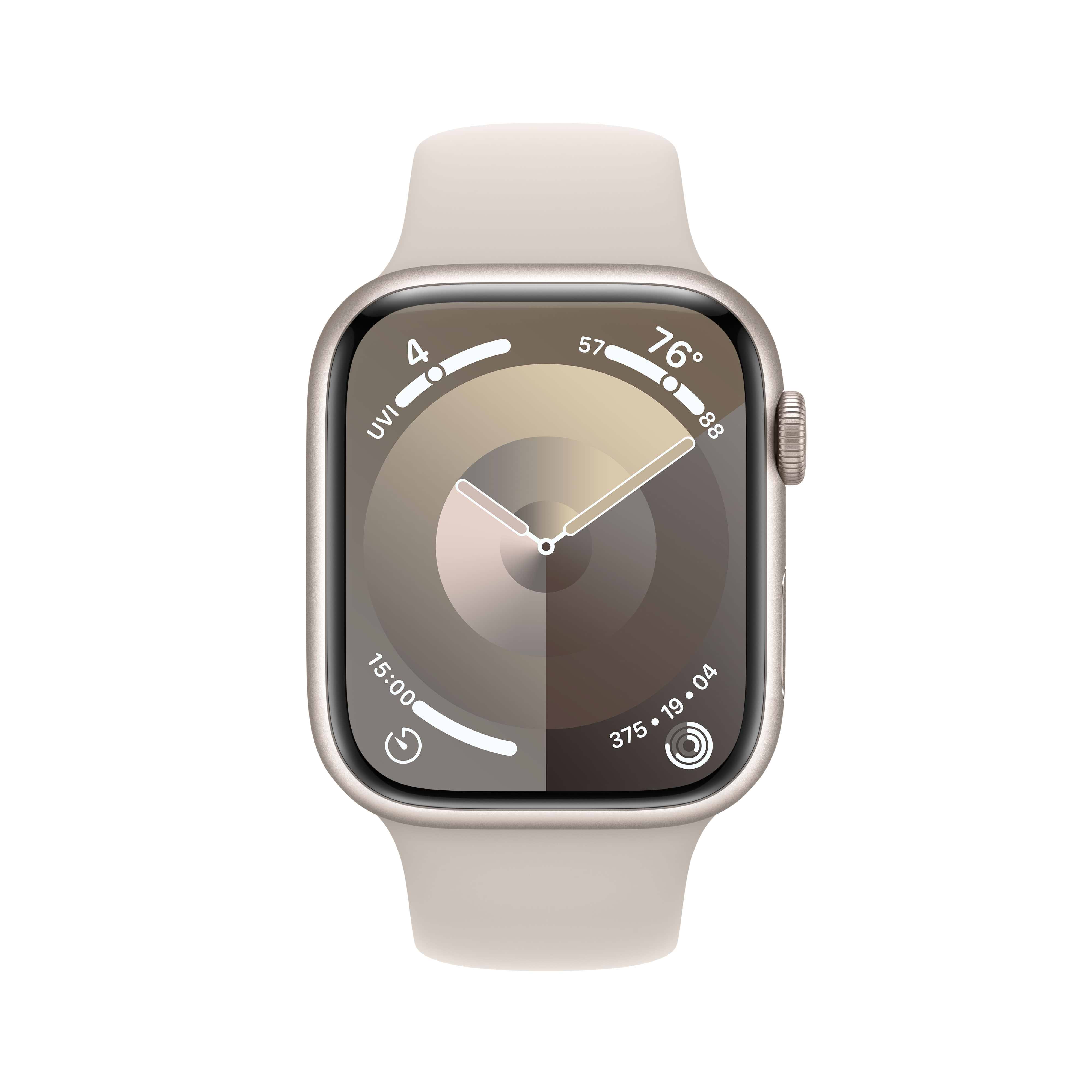 שעון חכם  Apple Watch Series 9 GPS 45mm Starlight Aluminium Case with Starlight Sport Band - S/M  - צבע אור כוכבים שנה אחריות ע