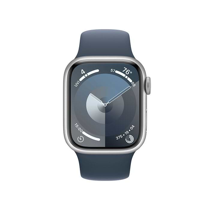 שעון חכם - Apple Watch Series 9 GPS + Cellular 41mm Silver Aluminium Case with Storm Blue Sport Band - S/M - צבע כסוף שנה אחריות עי היבואן הרשמי