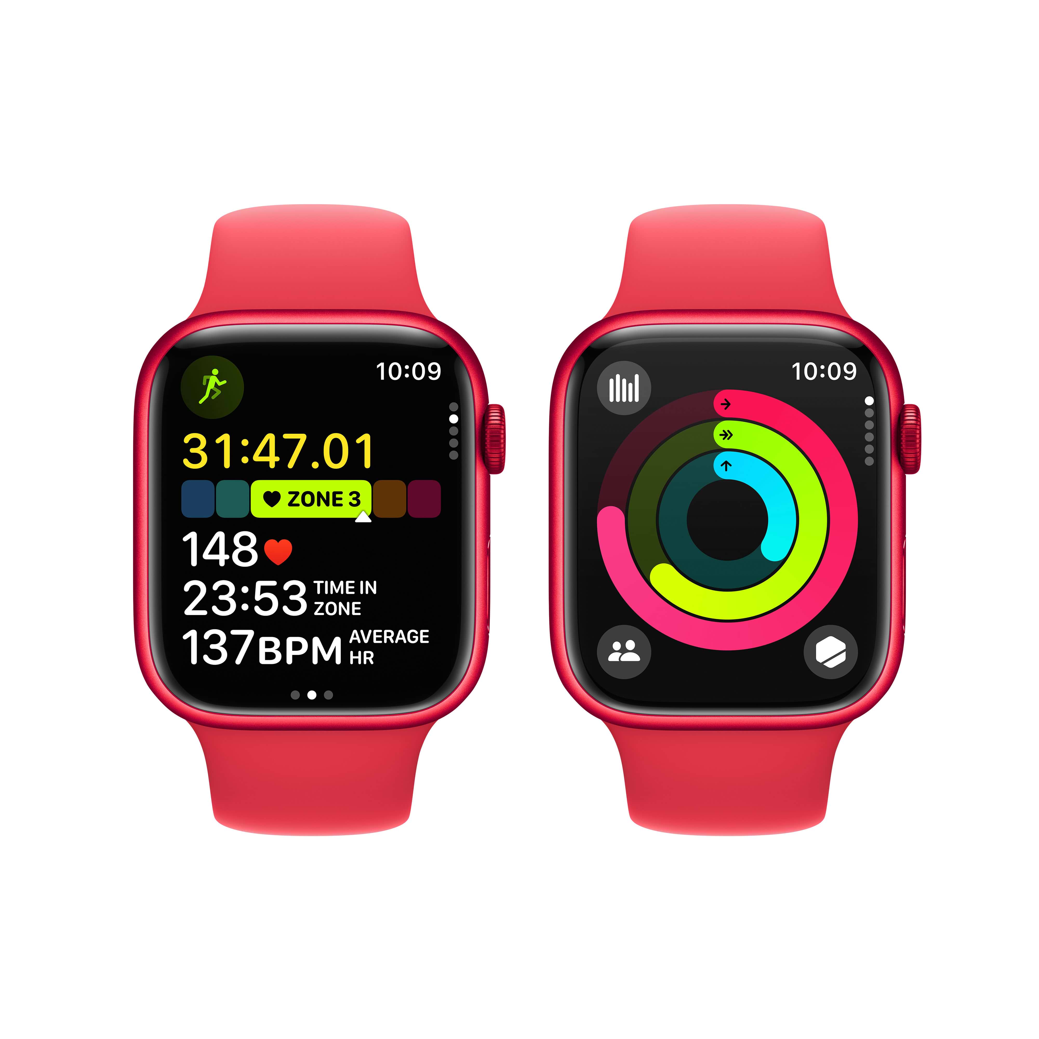 שעון חכם - Apple Watch Series 9 GPS + Cellular 45mm RED Aluminium Case with RED Sport Band - S/M  - צבע אדום שנה אחריות ע