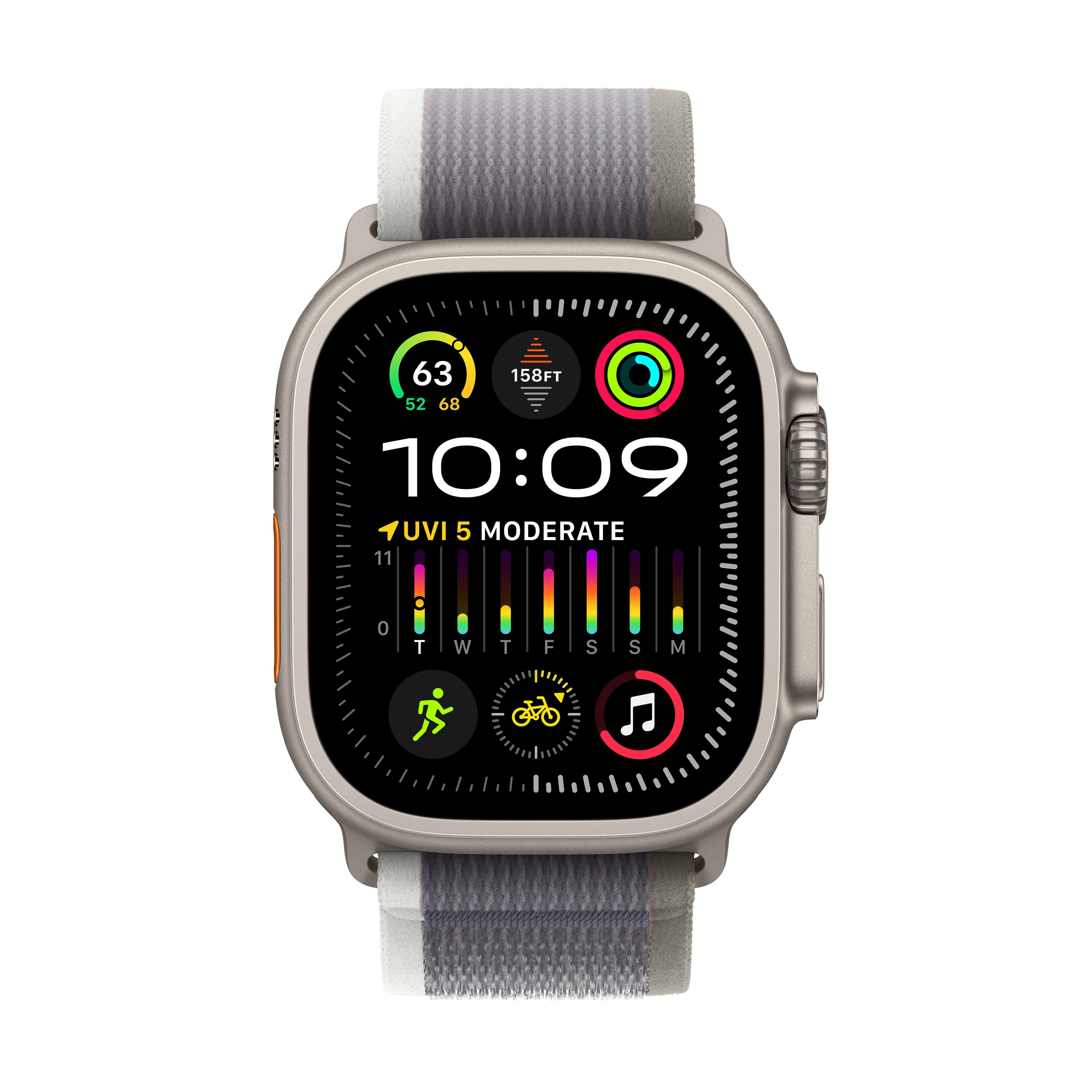 שעון חכם - Apple Watch Ultra 2 GPS + Cellular 49mm Titanium Case with Green/Grey Trail Loop  S/M שנה אחריות ע