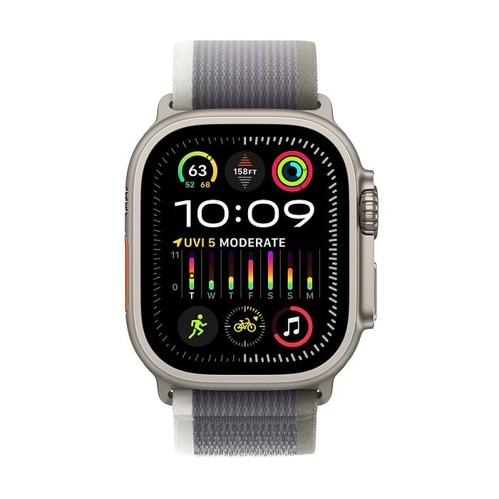 שעון חכם - Apple Watch Ultra 2 GPS + Cellular 49mm Titanium Case with Green/Grey Trail Loop  S/M שנה אחריות עי היבואן הרשמי