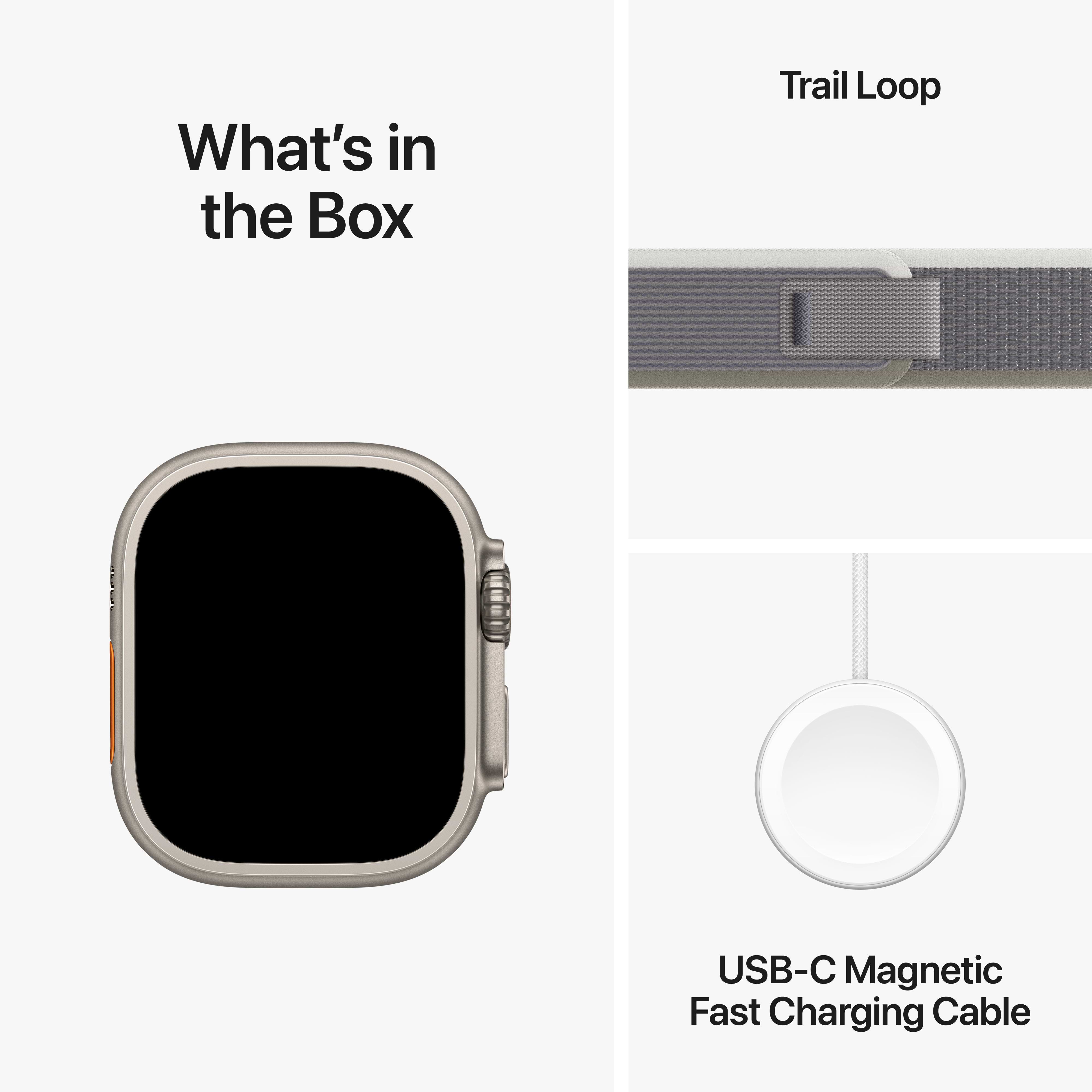 שעון חכם - Apple Watch Ultra 2 GPS + Cellular 49mm Titanium Case with Green/Grey Trail Loop  S/M שנה אחריות ע