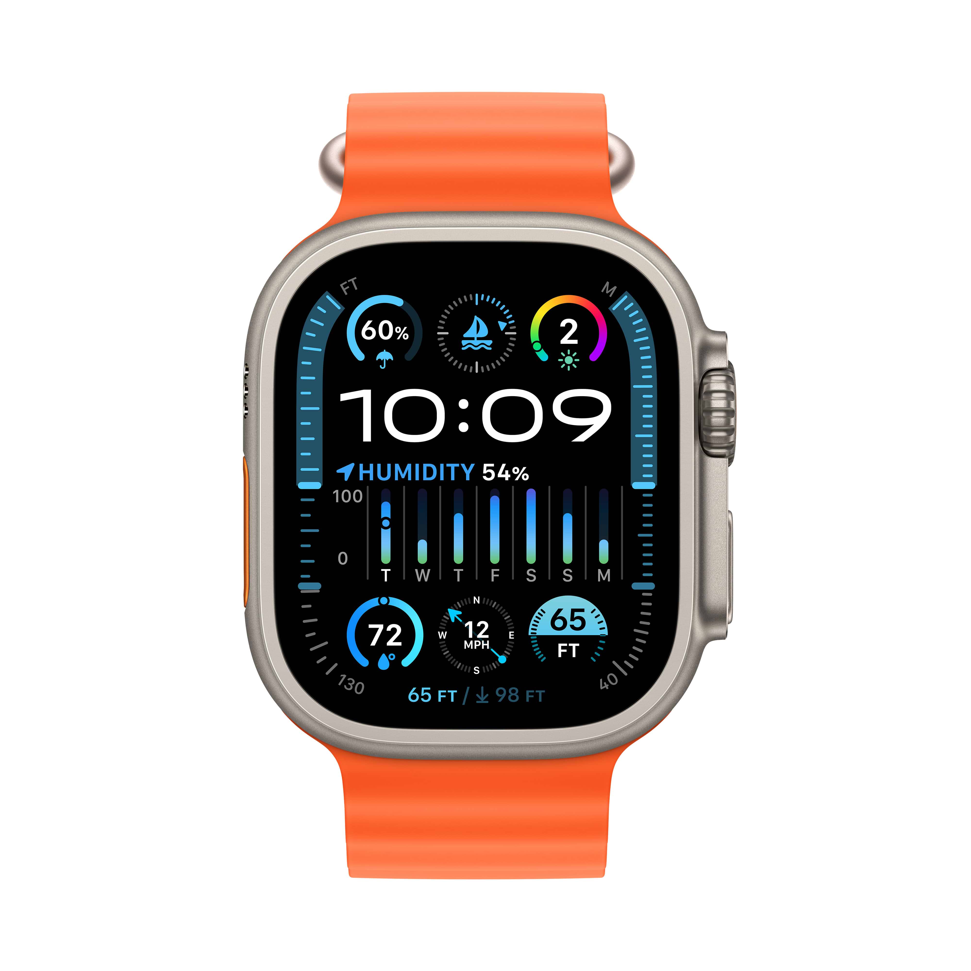 שעון חכם - Apple Watch Ultra 2 GPS + Cellular, 49mm Titanium Case with Orange Ocean Band -  שנה אחריות ע