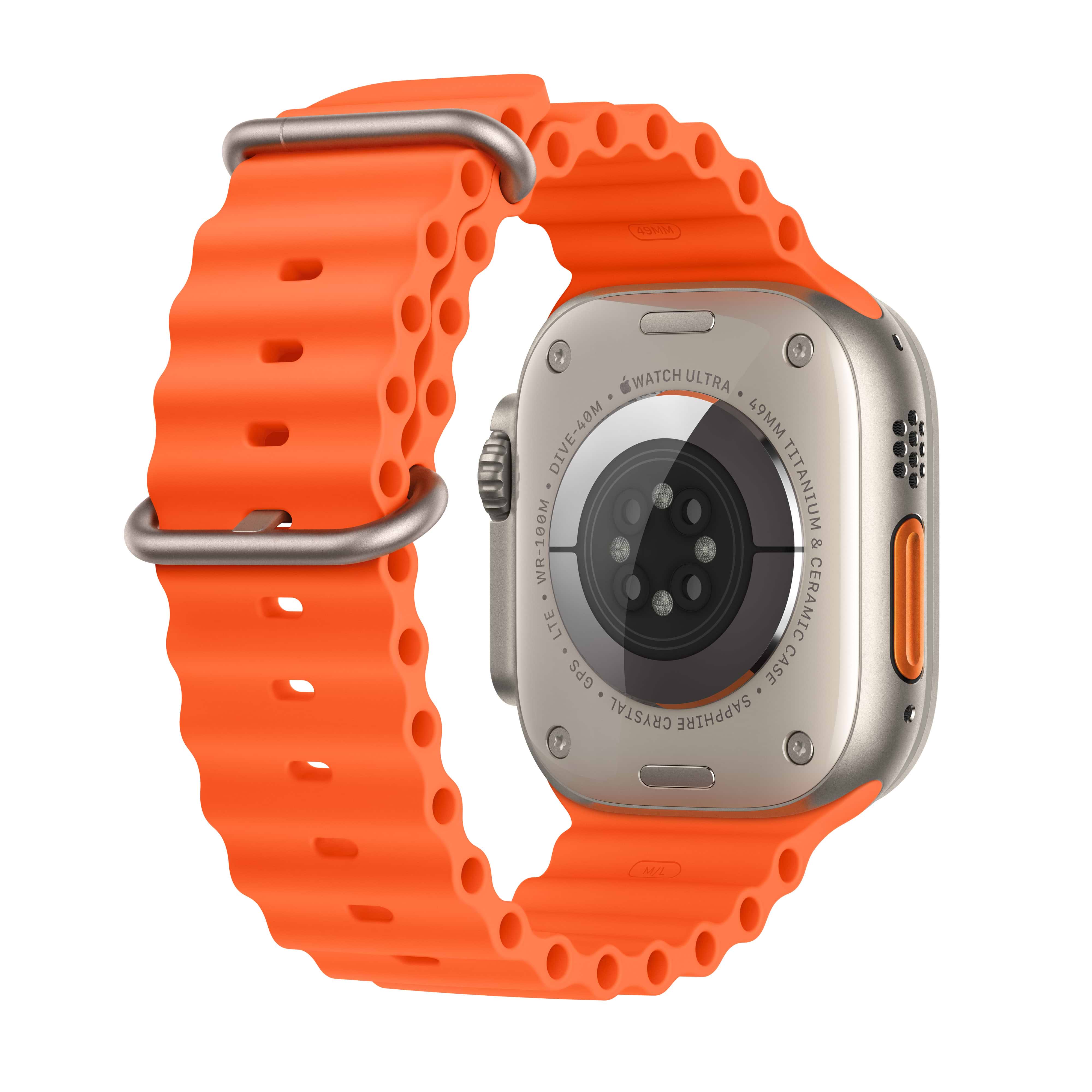 שעון חכם - Apple Watch Ultra 2 GPS + Cellular, 49mm Titanium Case with Orange Ocean Band -  שנה אחריות ע