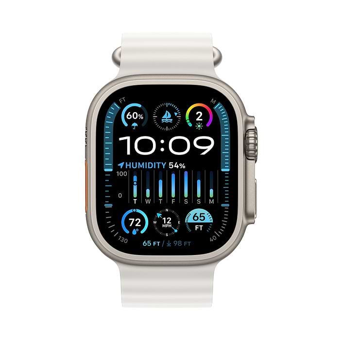שעון חכם - Apple Watch Ultra 2 GPS + Cellular, 49mm Titanium Case with White Ocean Band -  שנה אחריות עי היבואן הרשמי