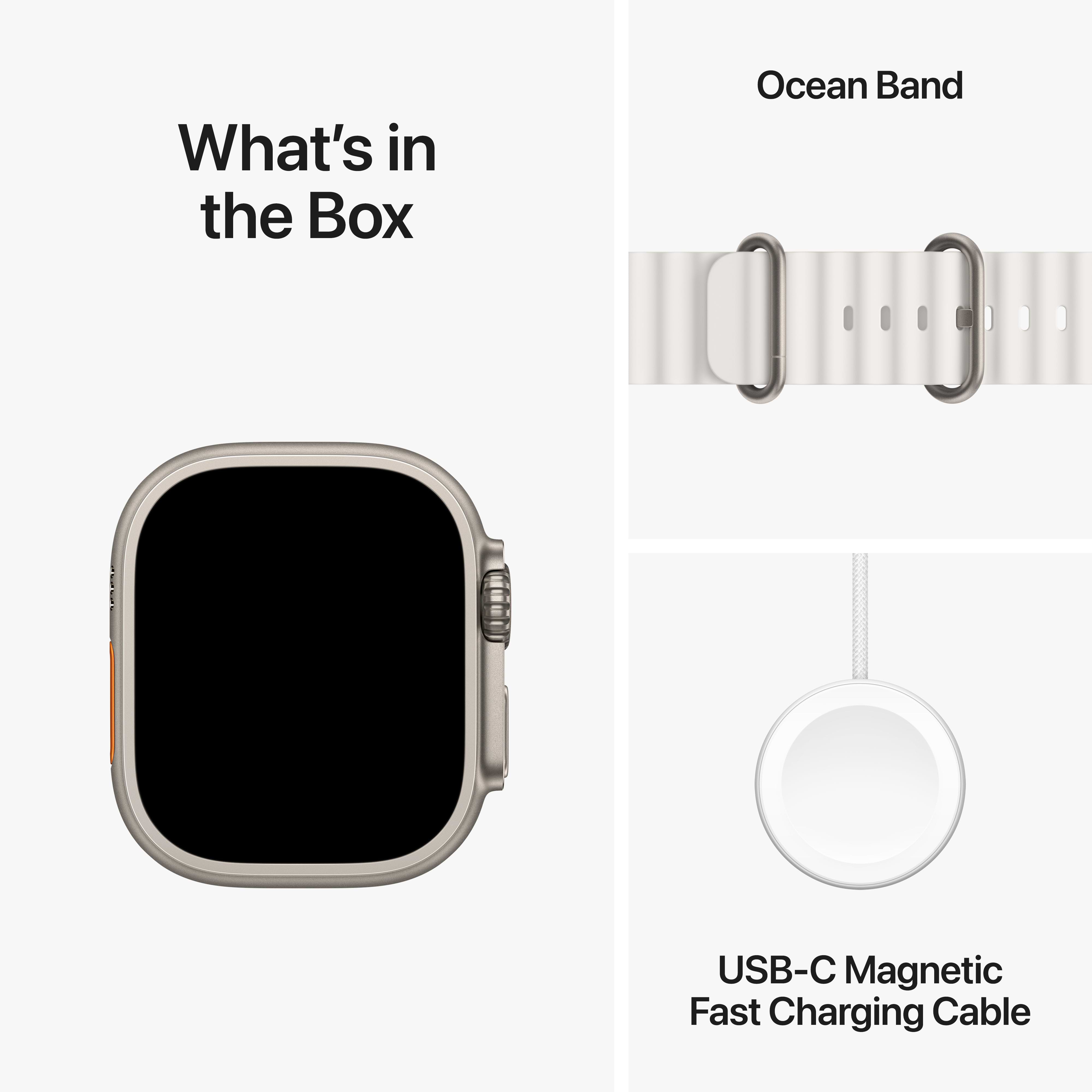 שעון חכם - Apple Watch Ultra 2 GPS + Cellular, 49mm Titanium Case with White Ocean Band -  שנה אחריות ע