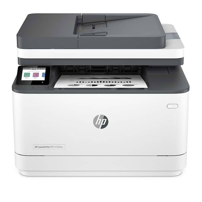 מדפסת אלחוטית משולבת HP LaserJet Pro MFP 3102fdw - צבע לבן ושחור שנה אחריות עי יבואן הרשמי