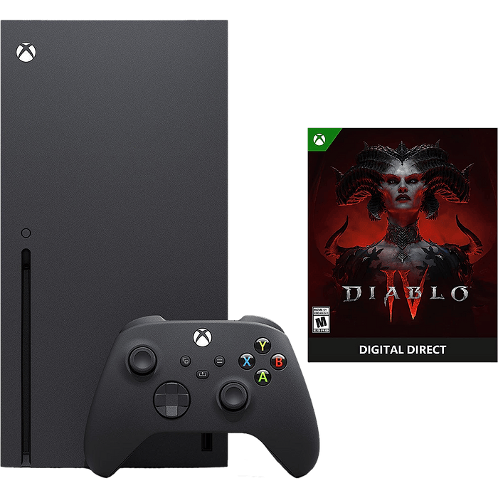 באנדל קונסולה Microsoft Xbox Series X 1TB כולל משחק Diablo IV - צבע שחור שנתיים אחריות עי היבואן הרשמי