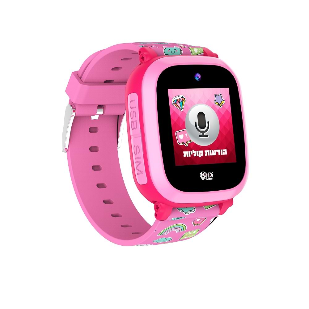 שעון חכם לילדים עם סים ומצלמה Kidiwatch ONE GPS - צבע ורוד שנה אחריות ע
