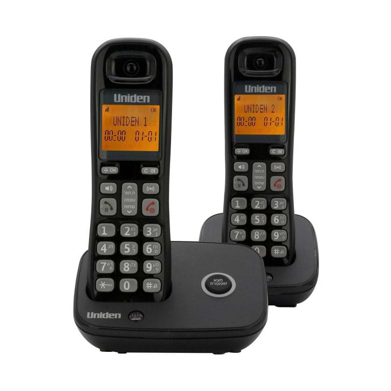 טלפון אלחוטי עם צג שיחה מזוהה ודיבורית + שלוחה Uniden AT4106-2BK - צבע שחור שנה אחריות ע