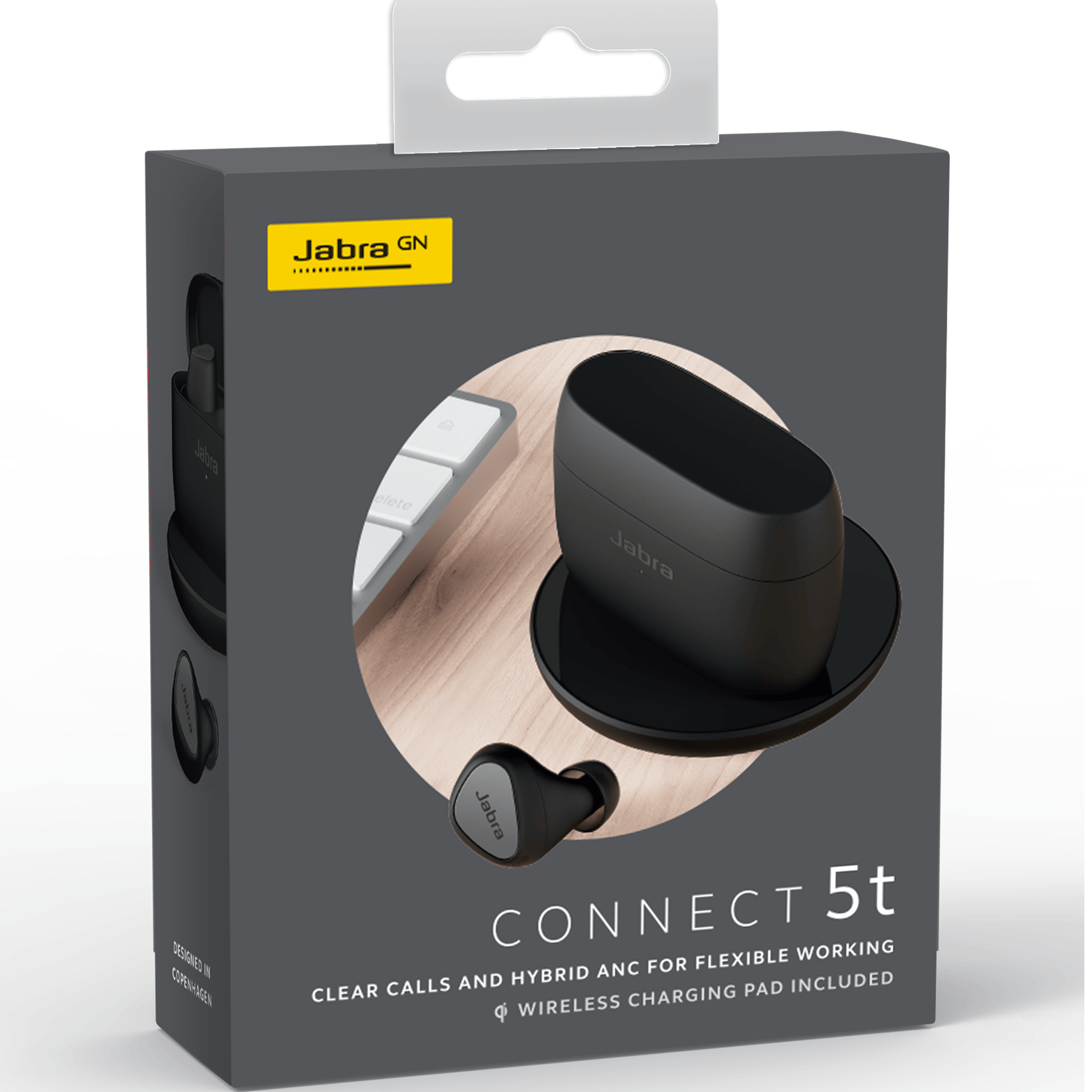 אוזניות אלחוטיות עם משטח טעינה אלחוטי Jabra Connect 5t TWS ANC - צבע שחור טיטניום שנתיים אחריות ע