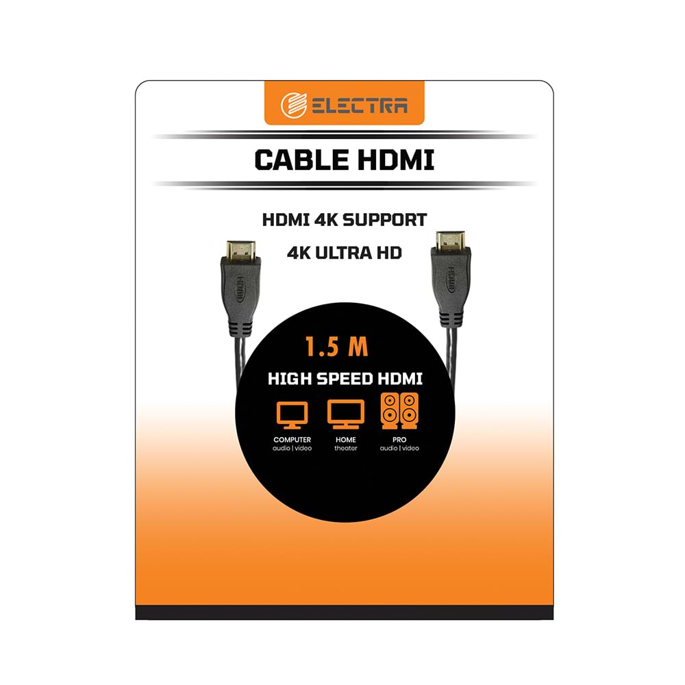כבל HDMI 4K אלקטרה דגם Electra CH1.5 - צבע שחור