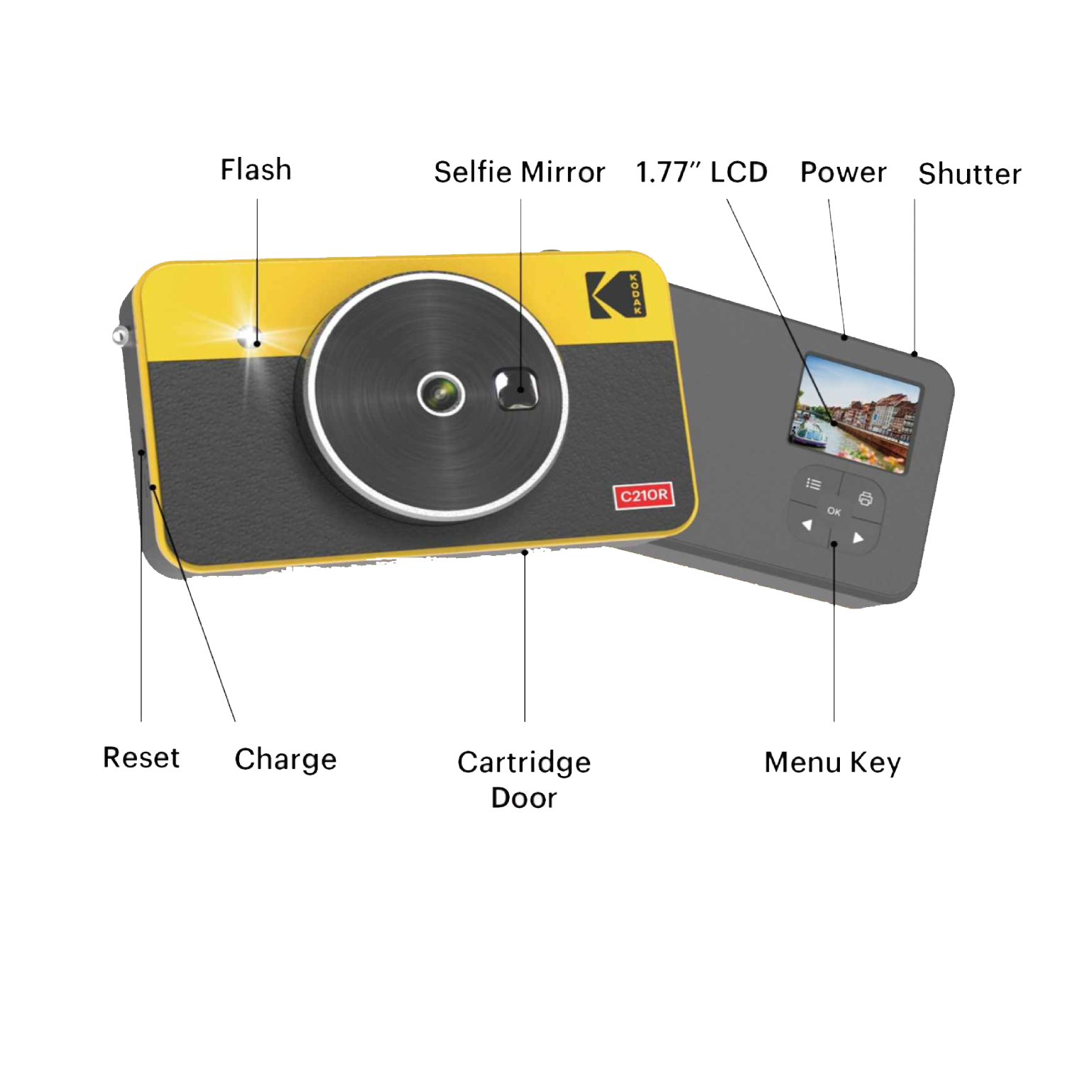 מצלמת פיתוח מיידי Kodak Mini Shot 2 Retro - צבע לבן שנה אחריות ע