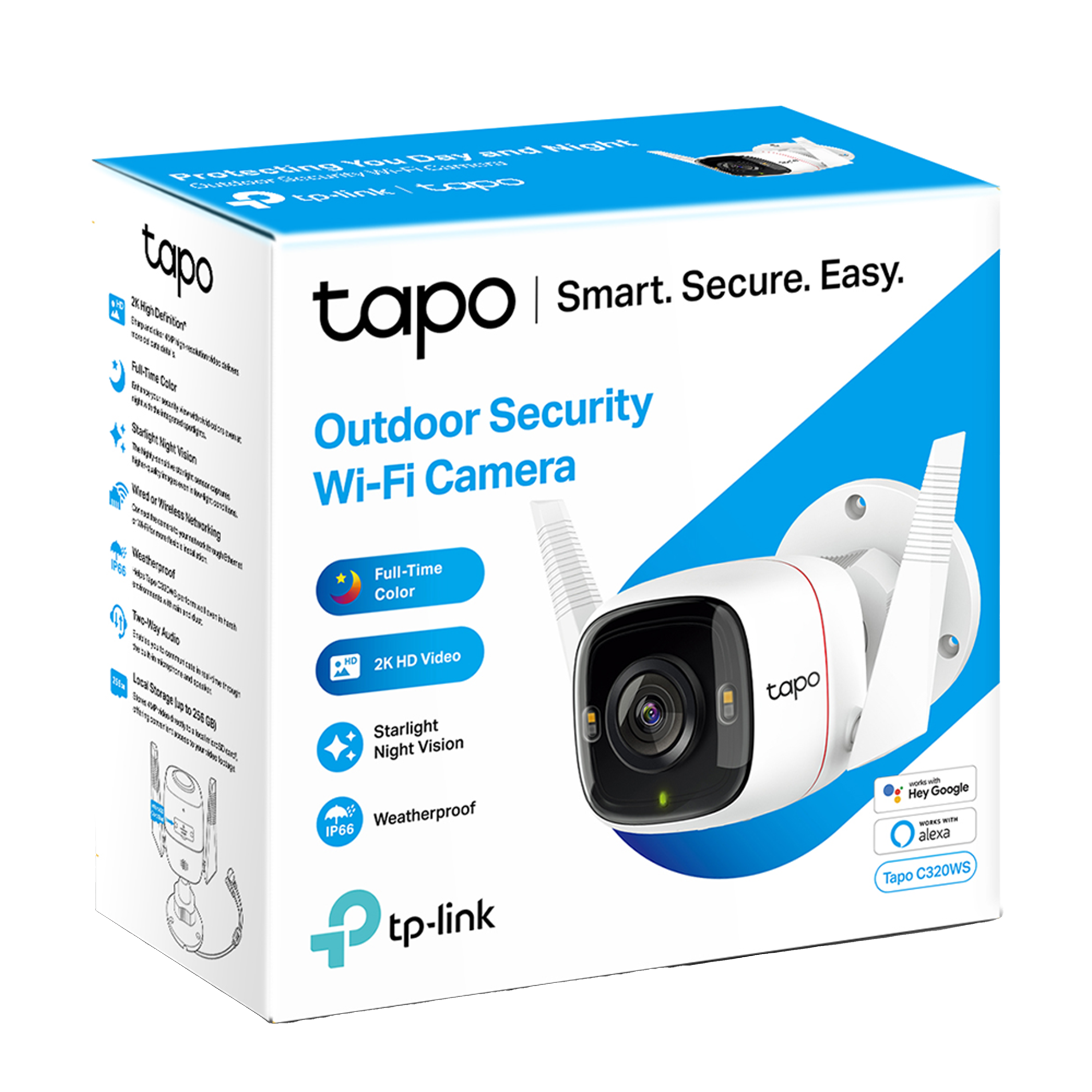 מצלמת אבטחה חכמה לבחוץ TP-Link Tapo C320WS WiFi 2K 4MP - בצבע לבן שלוש שנות אחריות ע