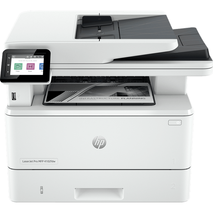 מדפסת לייזר אלחוטית משולבת HP LaserJet Pro MFP 4102fdw - צבע לבן שנה אחריות עי היבואן הרשמי