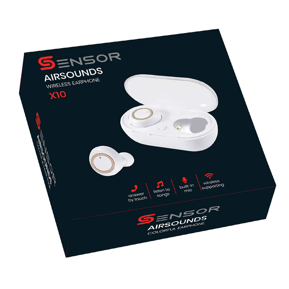 אוזניות אלחוטיות בלוטוס דגם Sensor Airsounds X10 - צבע לבן