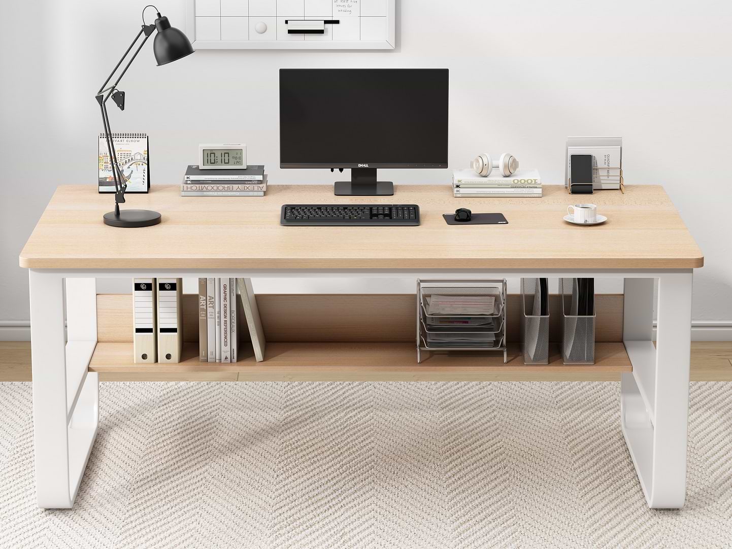 שולחן מחשב רוחב 140 ס''מ דגם TORONTO צבע עץ טבעי בשילוב לבן My office