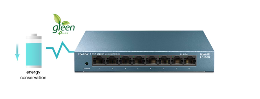 מתג שולחני 8 כניסות  TP-Link LS108G Desktop Network Switch 10/100/1000Mbps - בצבע כחול שלוש שנות אחריות ע"י יבואן הרשמי 