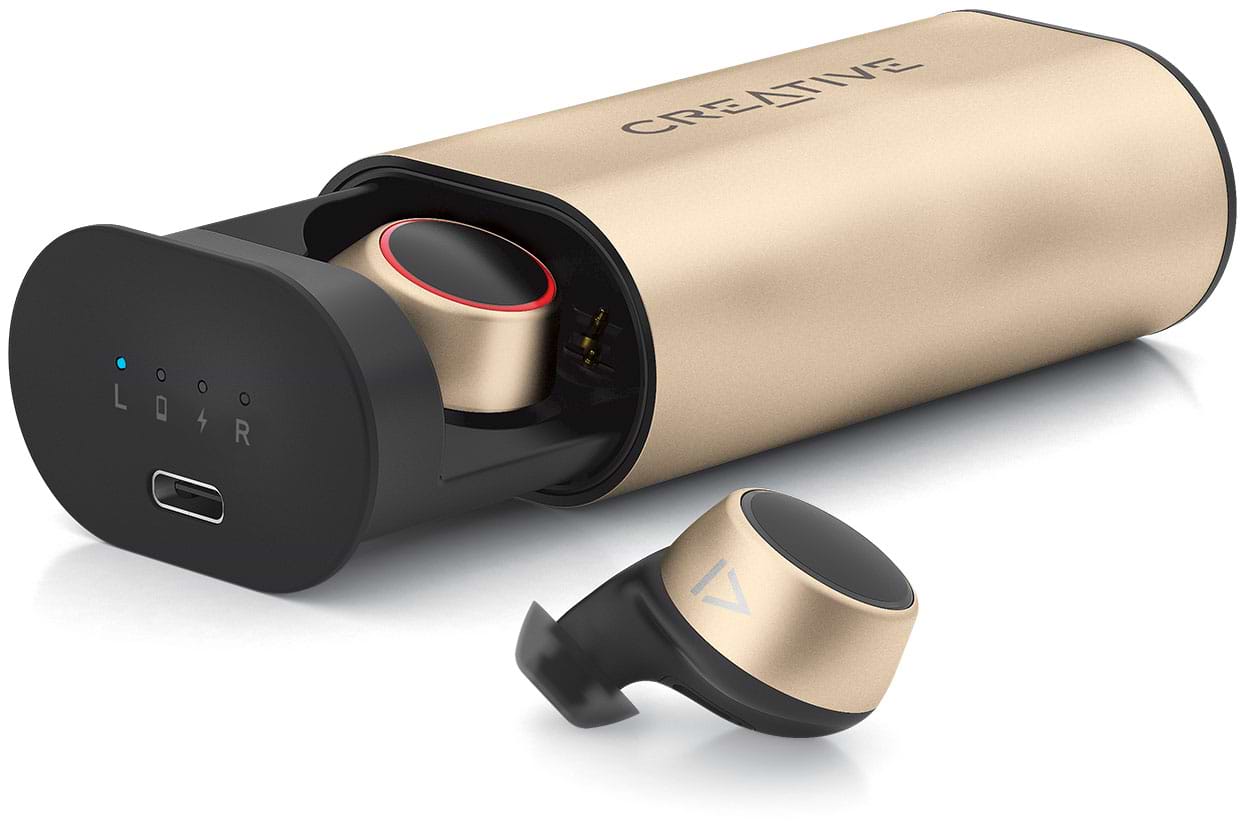 אוזניות אלחוטיות Creative Outlier Gold TWS Super X-Fi - בצבע זהב שנה אחריות ע"י יבואן הרשמי