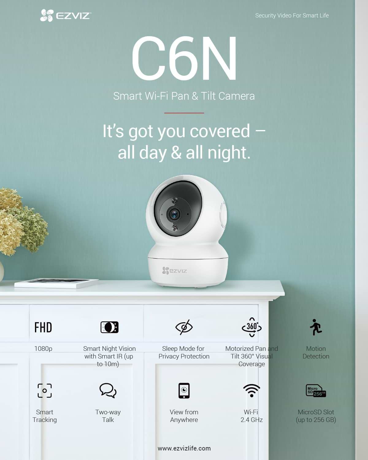 מצלמת אבטחה Ezviz C6N FULL HD - צבע לבן שנה אחריות ע"י היבואן הרשמי 