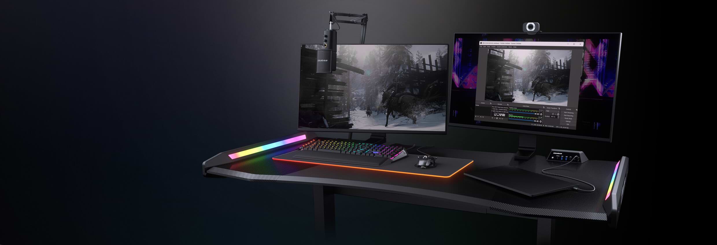 שולחן גיימינג עם תאורה Cougar Mars Pro 150 RGB + USB Hub - צבע שחור שנה אחריות ע"י היבואן הרשמי
