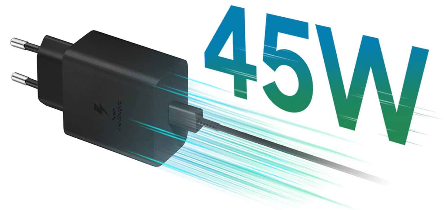 מטען קיר מקורי Samsung 45W עם כבל USB Type-C ל-USB Type-C - צבע שחור שנה אחריות ע"י היבואן הרשמי