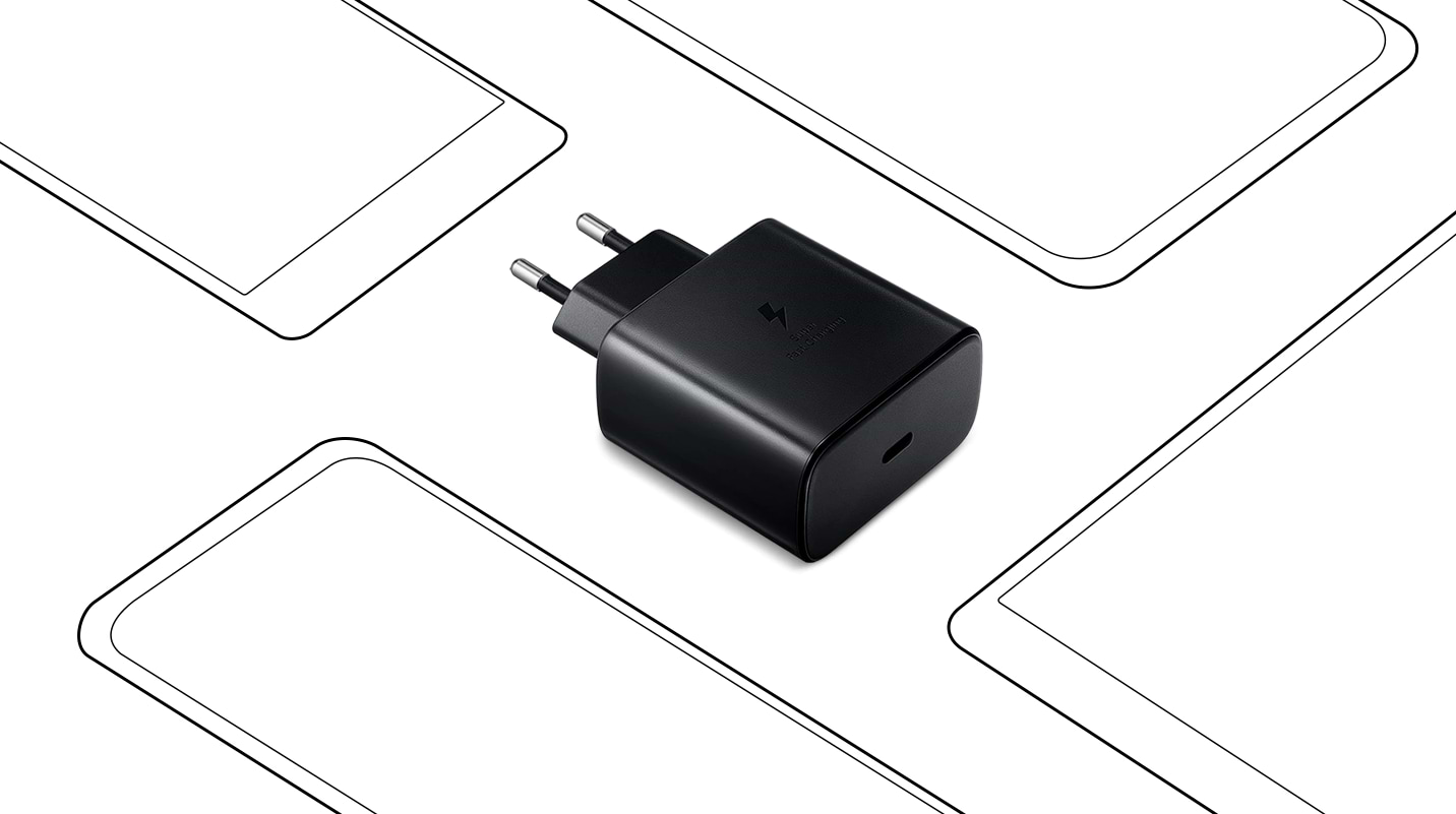 מטען קיר מקורי Samsung 45W עם כבל USB Type-C ל-USB Type-C - צבע שחור שנה אחריות ע"י היבואן הרשמי