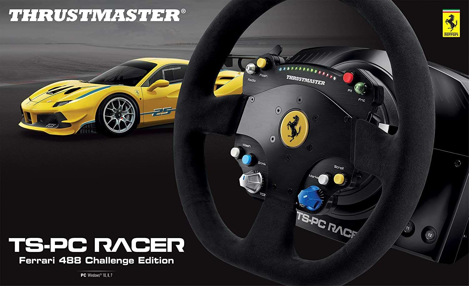 הגה מירוצים Thrustmaster TS-PC Racer Ferrari 488 Challenge Edition - צבע שחור שנה אחריות ע"י היבואן הרשמי