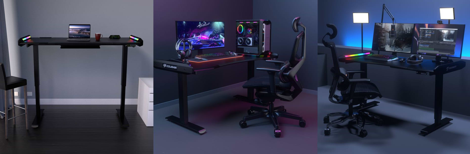 שולחן גיימינג חשמלי מתכוונן Cougar E-Mars Electrical Gaming Desk - צבע שחור שנה אחריות ע"י היבואן הרשמי