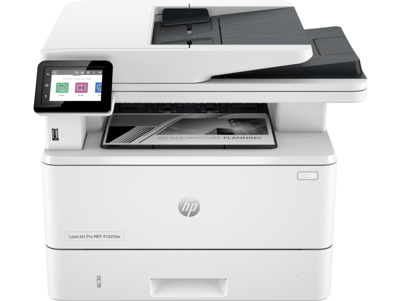 מדפסת לייזר אלחוטית משולבת HP LaserJet Pro MFP 4102fdw - צבע לבן שנה אחריות ע"י היבואן הרשמי