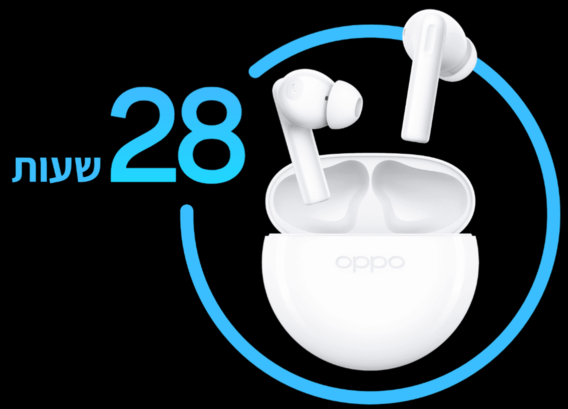 אוזניות אלחוטיות Oppo Enco Buds 2 TWS IPX4 - צבע לבן שנה אחריות ע"י היבואן הרשמי