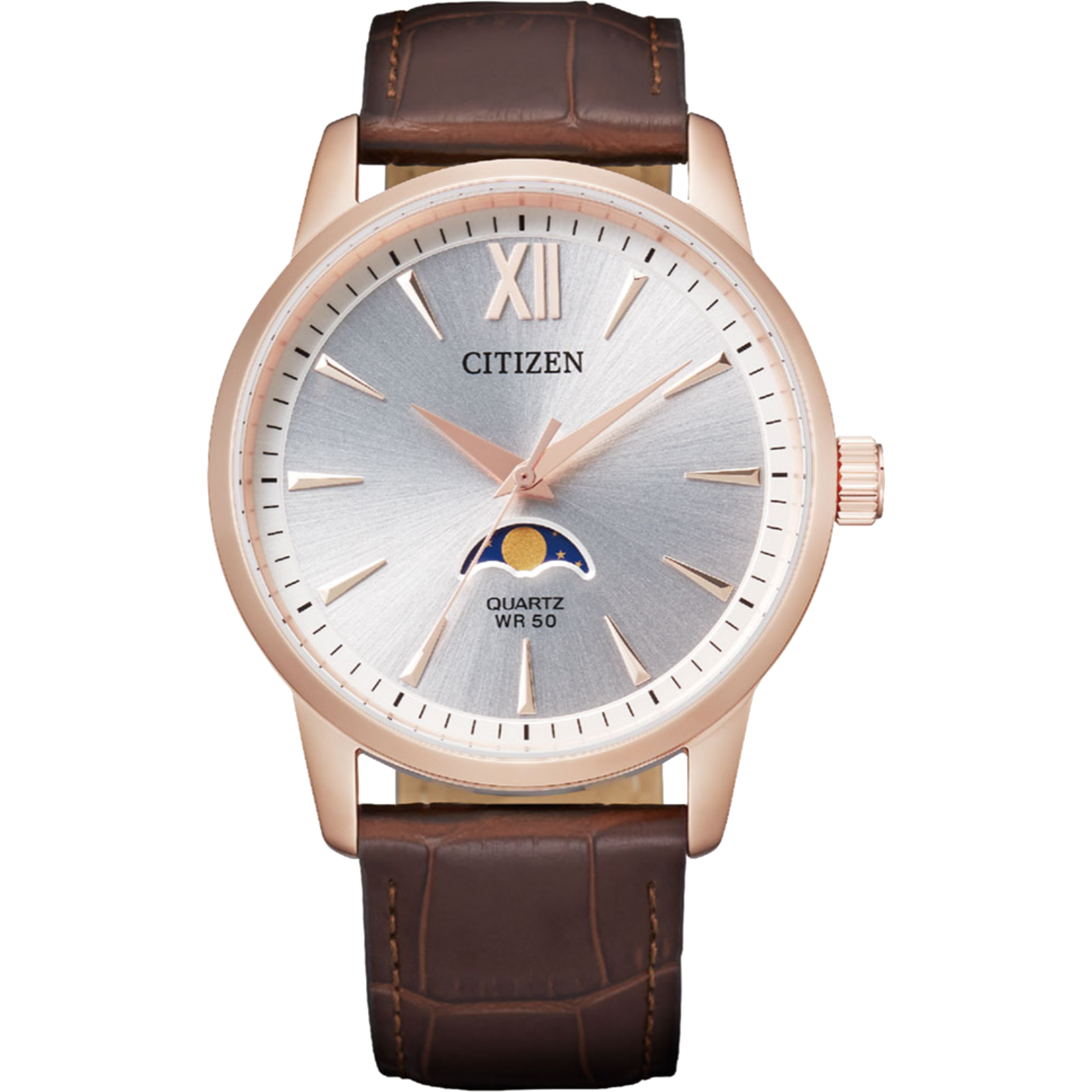 שעון יד לגבר Citizen AK5003-05A 42mm - צבע רוז גולד/עור חום אחריות לשנה ע"י היבואן