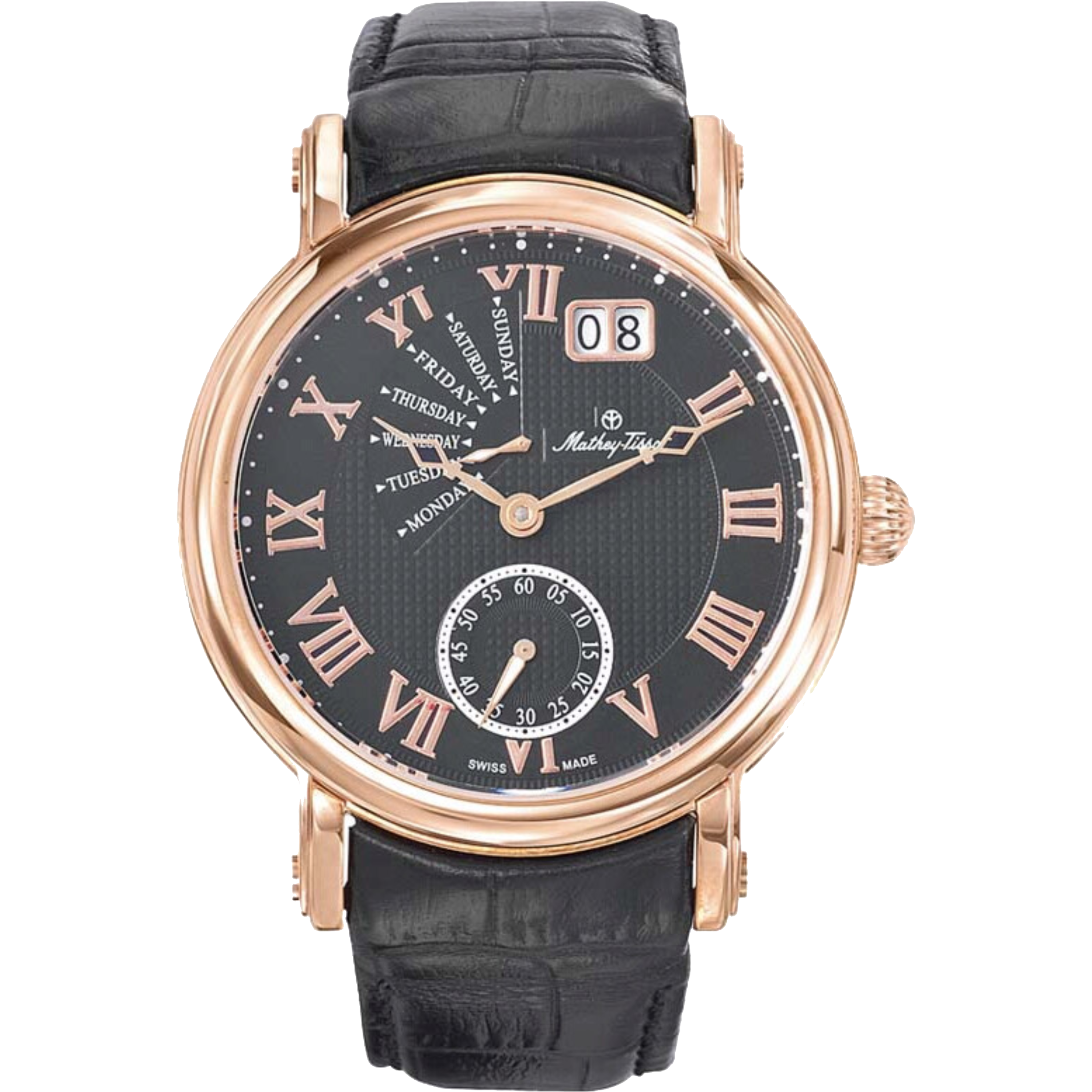 שעון יד לגבר Mathey Tissot H7020PN 43mm צבע שחור/רוזגולד/עור שחור/זכוכית ספיר - אחריות לשנתיים