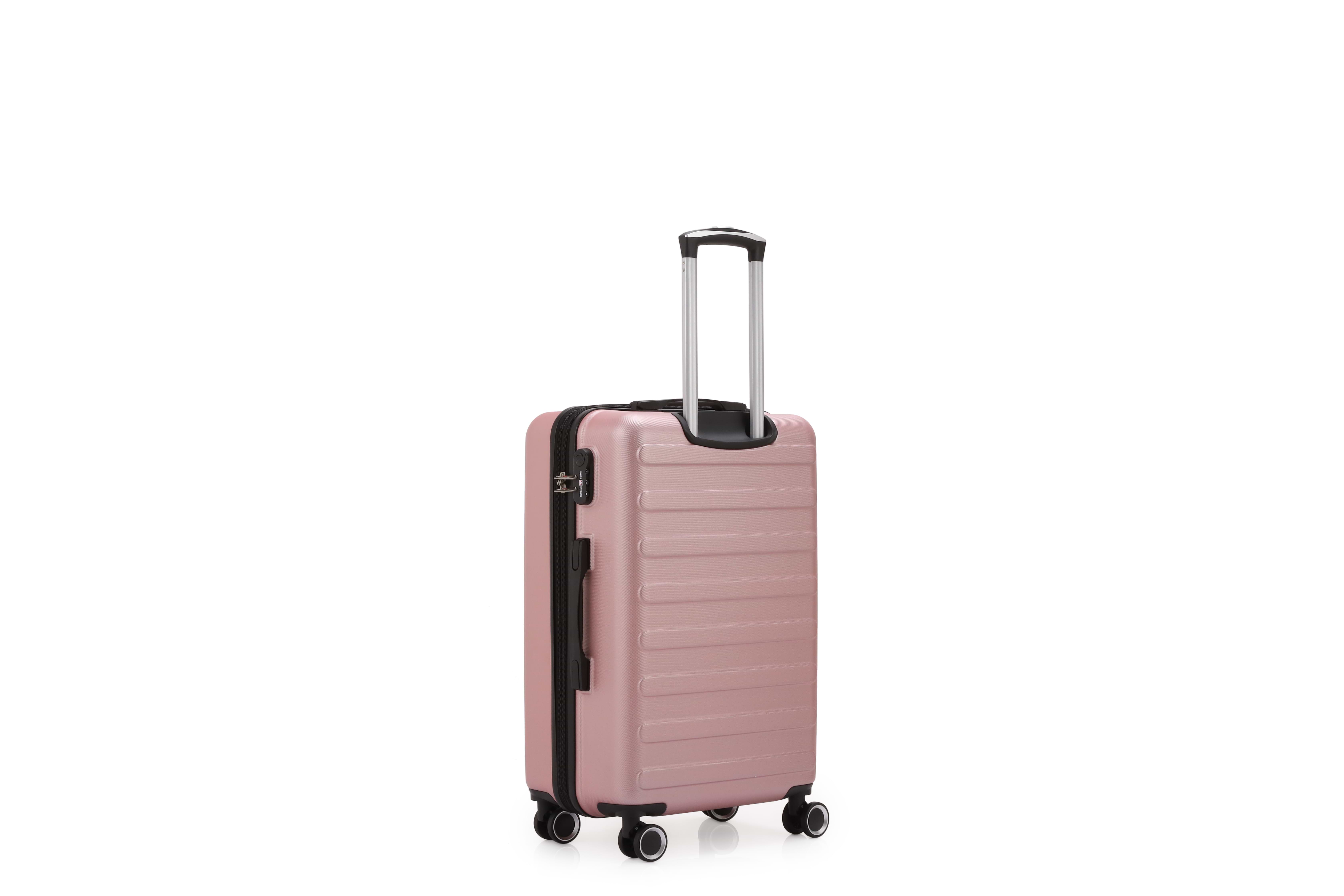 סט מזוודות קשיחות 3 יחידות מידות 28|24|20 אינץ' דגם Vegas צבע רוז גולד Swiss Voyager - תיק איפור במתנה