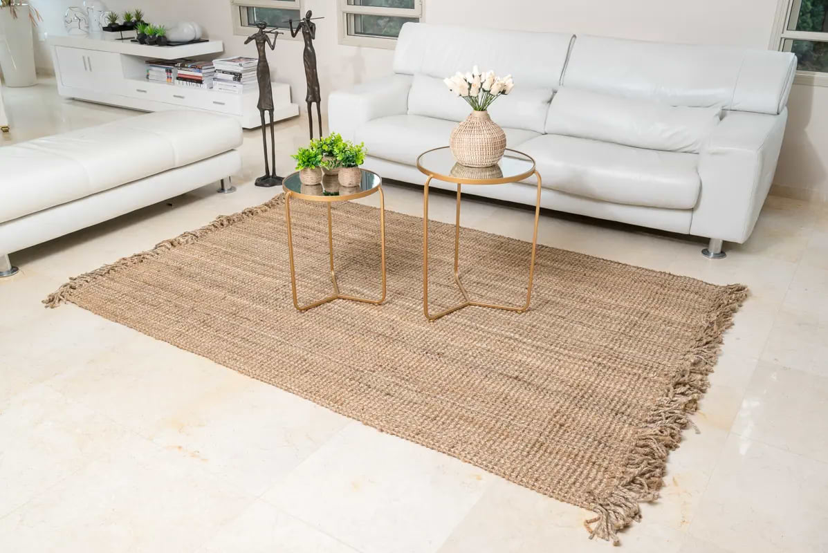 שטיח יוטה בוקלה טבעי עם פרנזים מידות 120/170 ס''מ BuyCarpet