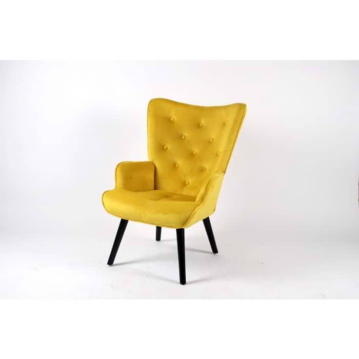 כורסא מעוצבת כרמל עם שלדת עץ מלא מלא בד קטיפה צהוב LEONARDO