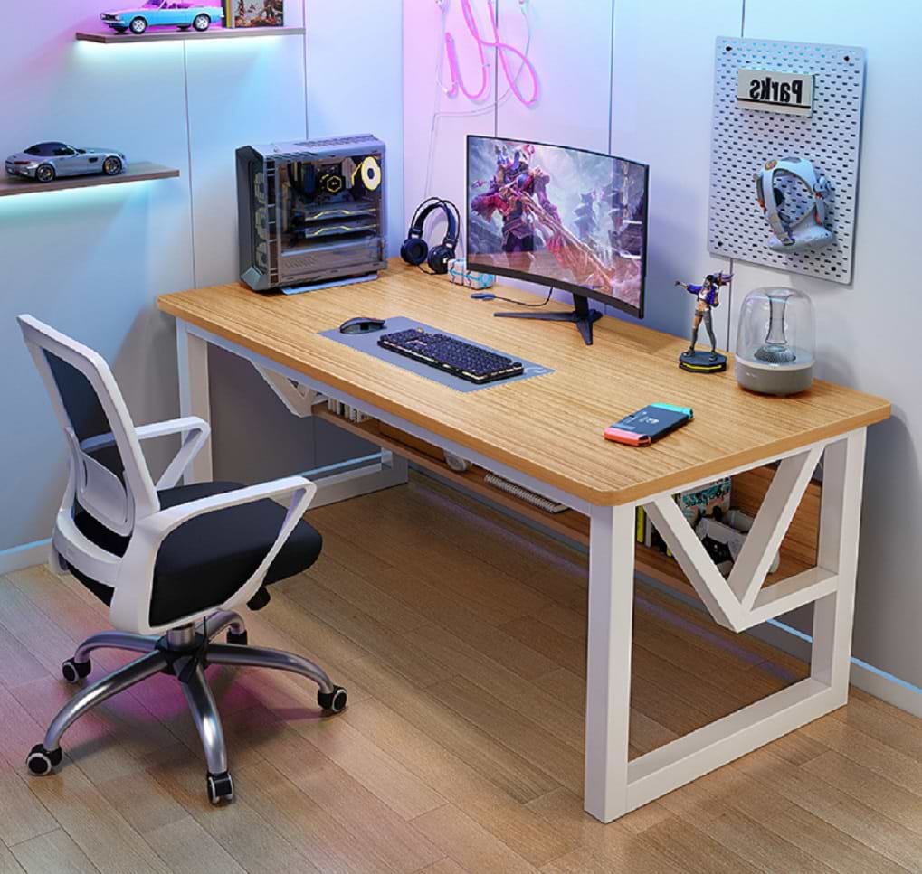 שולחן מחשב / כתיבה ענק דגם RSM-1009 רוחב 1.6 מטר צבע שלדה לבנה משולב עץ בהיר מבית Rosso italy 