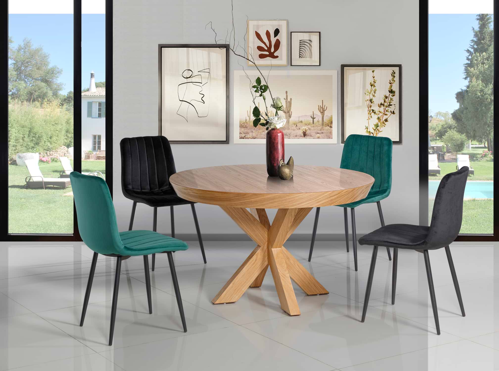 שולחן פינת אוכל עגול מפואר עם רגלי עץ דגם ארומה לאונרדו LEONARDO 