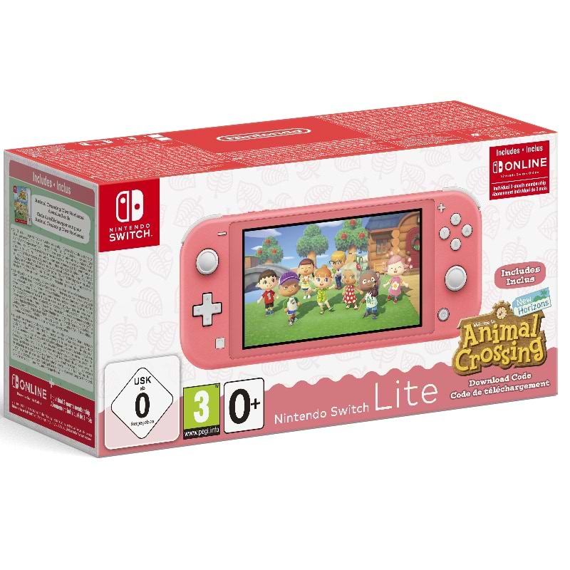 קונסולה Nintendo Switch Lite + 3M Nintendo Switch Online + Animal Crossing: New Horizons - צבע ורוד שנתיים אחריות ע