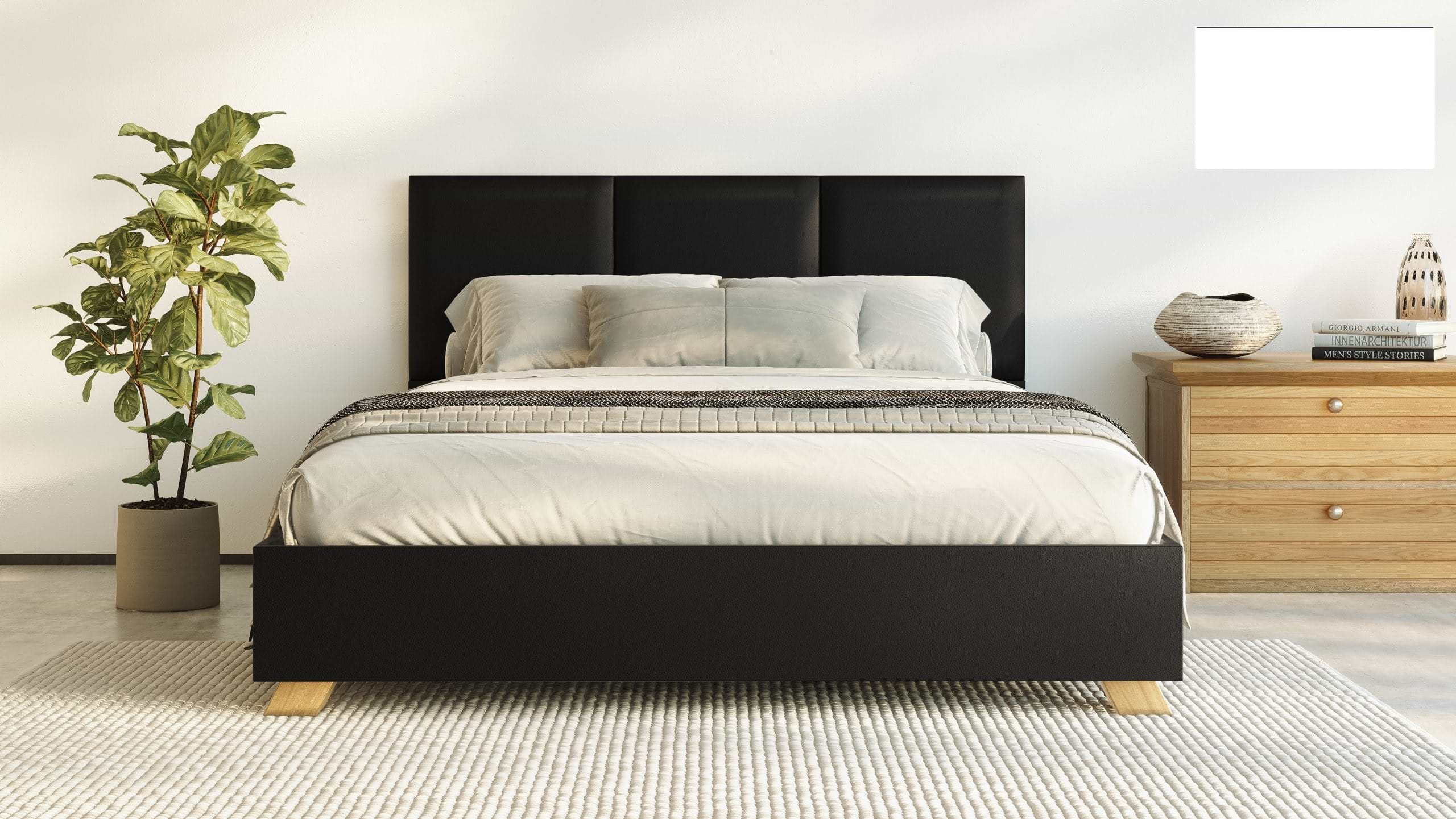 מיטה מעוצבת מדמוי עור 120X190 דגם 6034 צבע שחור + מזרן קפיצים מתנה Olympia 