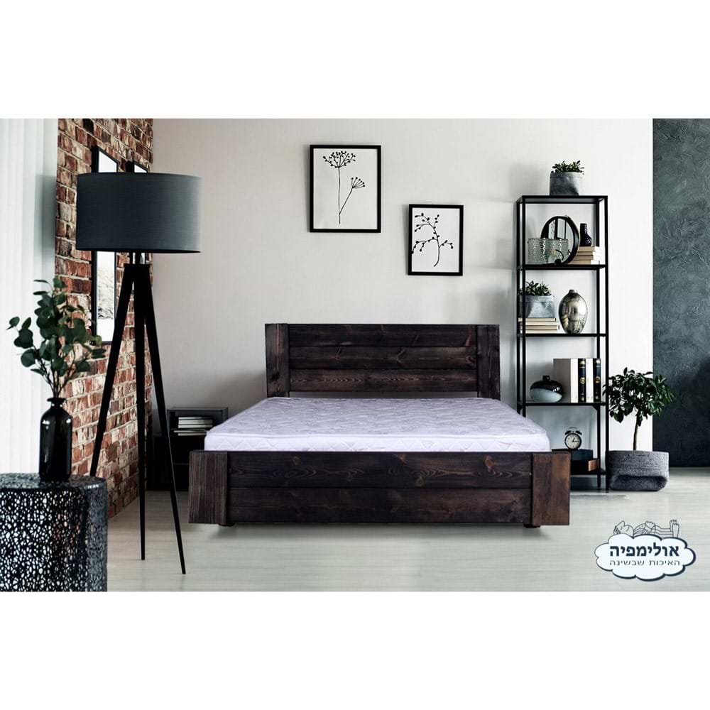 מיטה זוגית מעוצבת עץ טבעי מלא 120X190 דגם 5019 + מזרן קפיצים מתנה OLYMPIA 