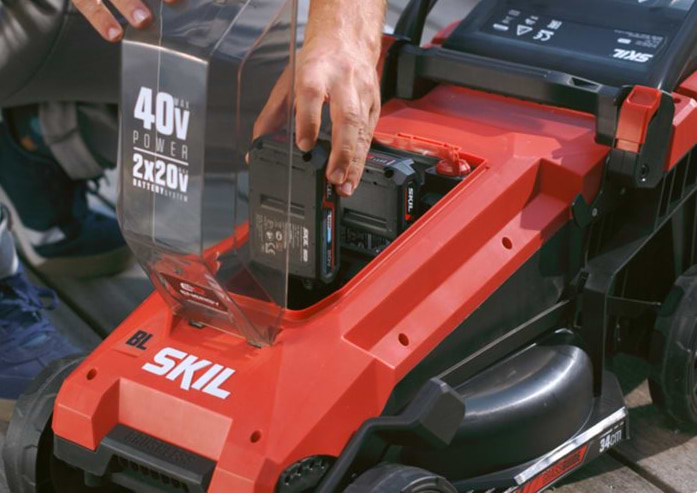 מכסחת דשא 40V(2x20V) Brushless רוחב 34 ס''מ +קוצץ קנטים + מפוח + 3 סוללות 2.0Ah + שני מטענים+ תיק נשיאה SKIL