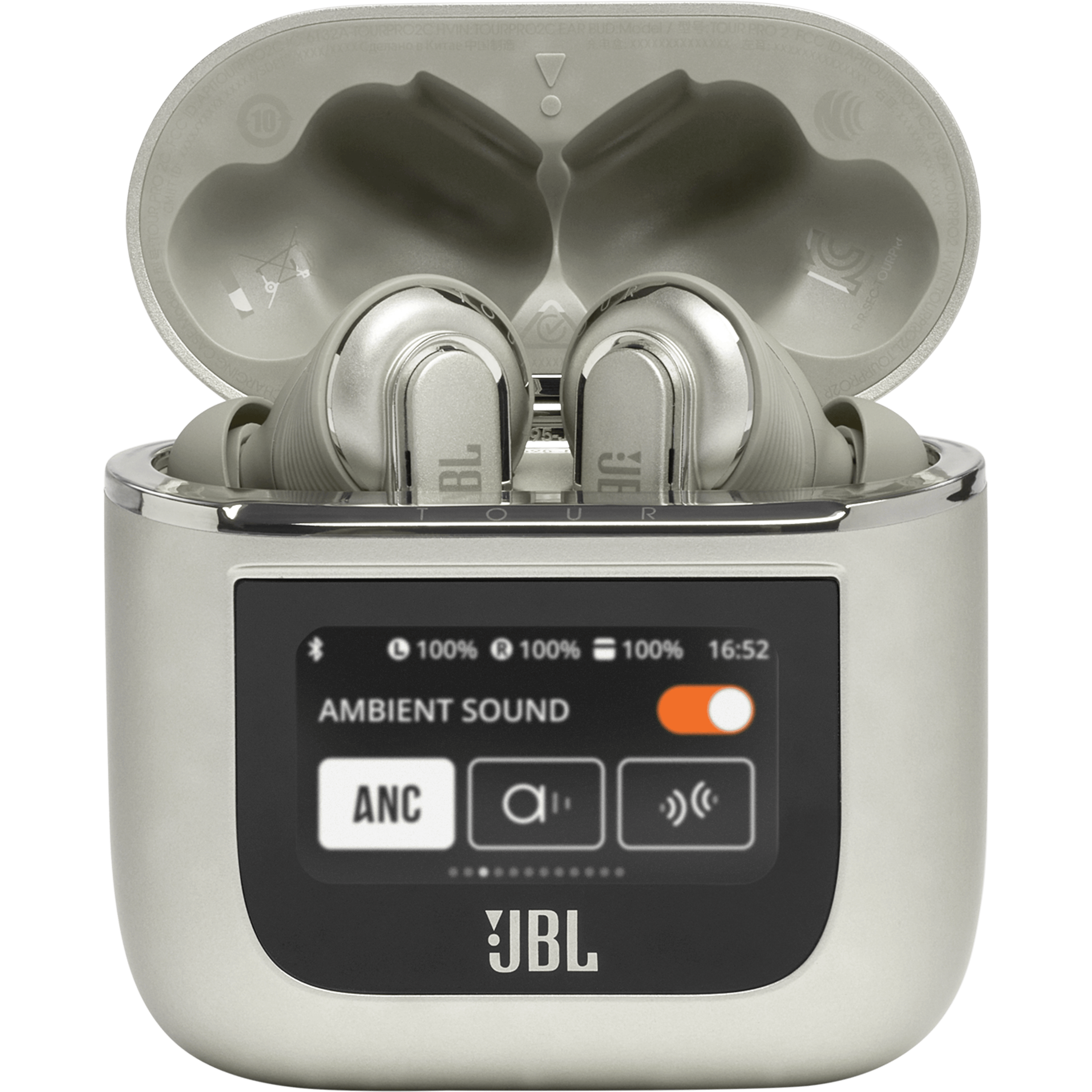 אוזניות אלחוטיות עם כיסוי חכם JBL Tour Pro 2 TWS ANC IPX5 - צבע שמפניה שנה אחריות ע