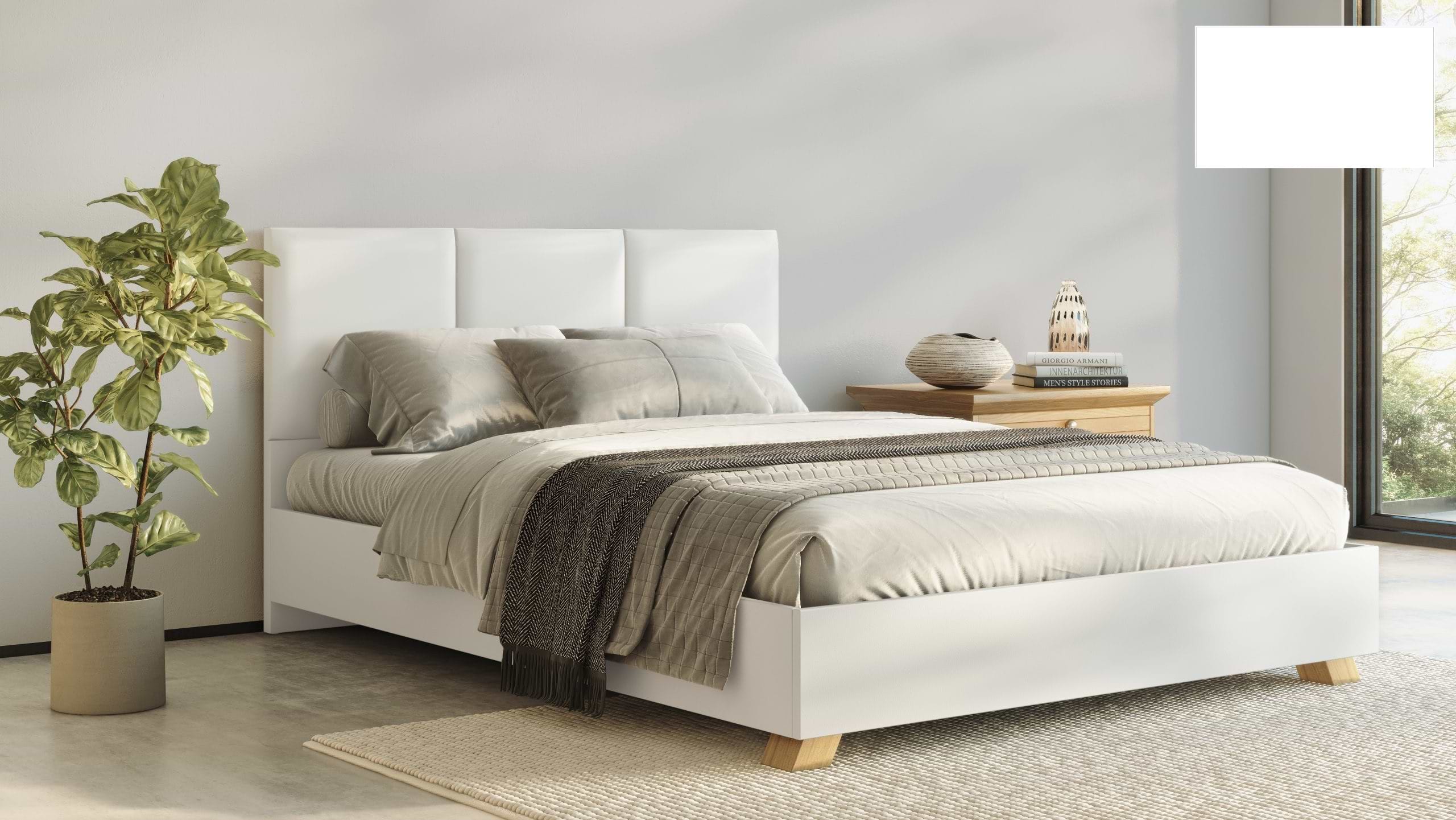 מיטה מעוצבת מדמוי עור 120X190 דגם 6034 צבע לבן + מזרן קפיצים מתנה Olympia 