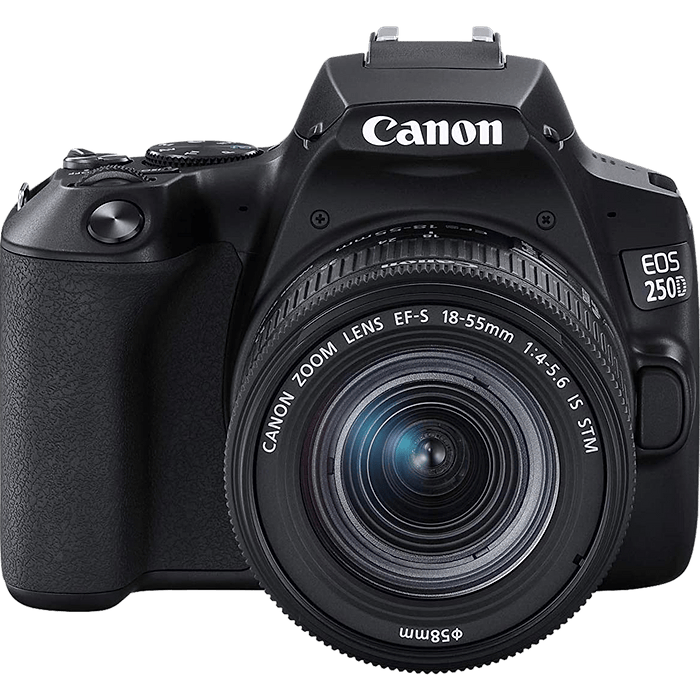 מצלמה רפלקס דיגיטלית כולל עדשה  Canon EOS 250D DSLR 24.1MP EF-S 18-55mm f/4-5.6 DC III - צבע שחור שלוש שנות אחריות עי יבואן הרשמי
