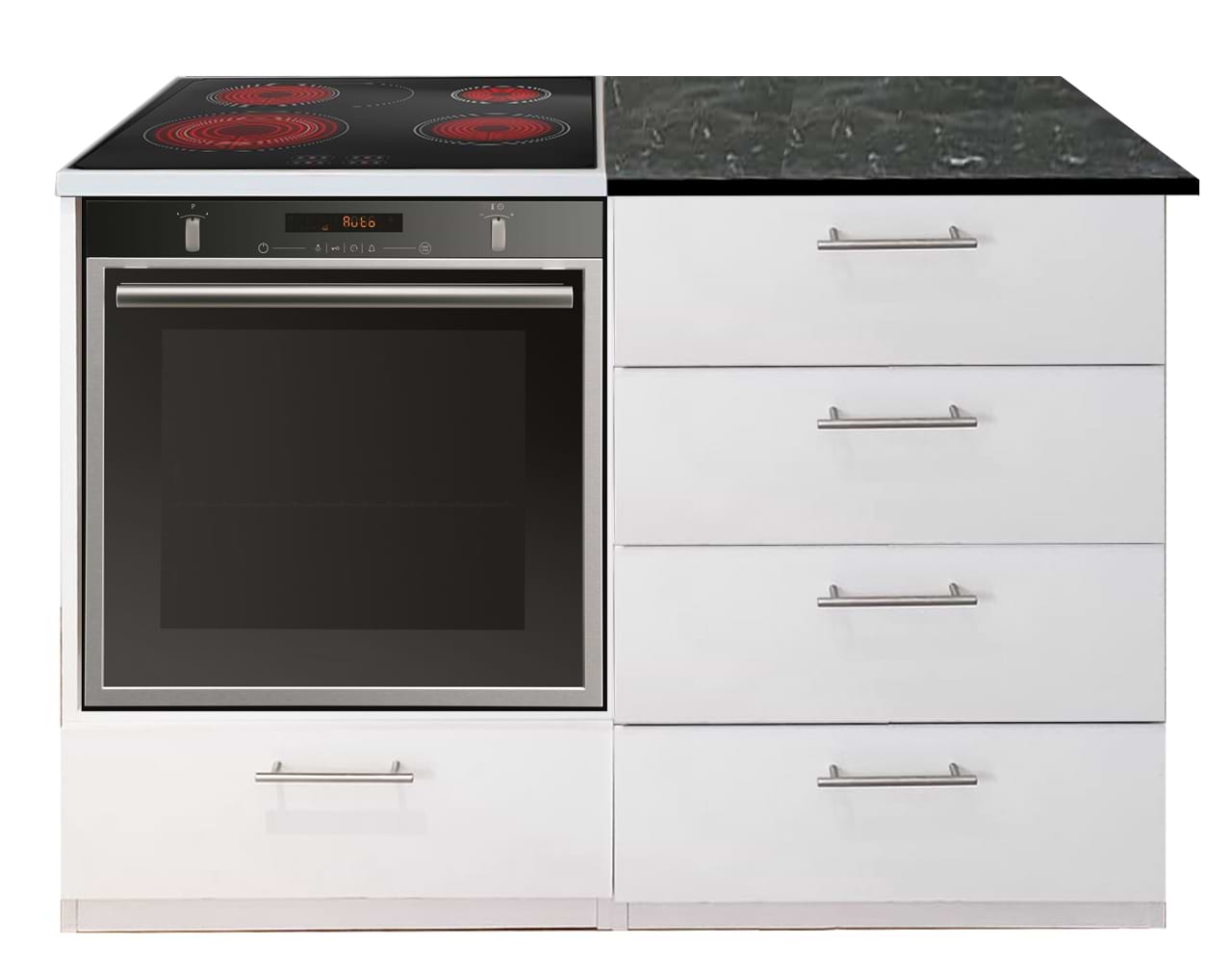 אי מגירות למטבח משולב עבור תנור וכיריים בילד אין דמוי שיש צבע שחור 77022 אביעם