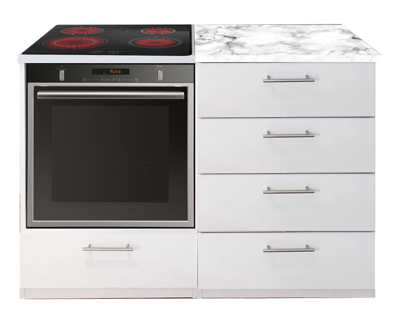 אי מגירות למטבח משולב עבור תנור וכיריים בילד אין דמוי שיש צבע לבן 88022 אביעם