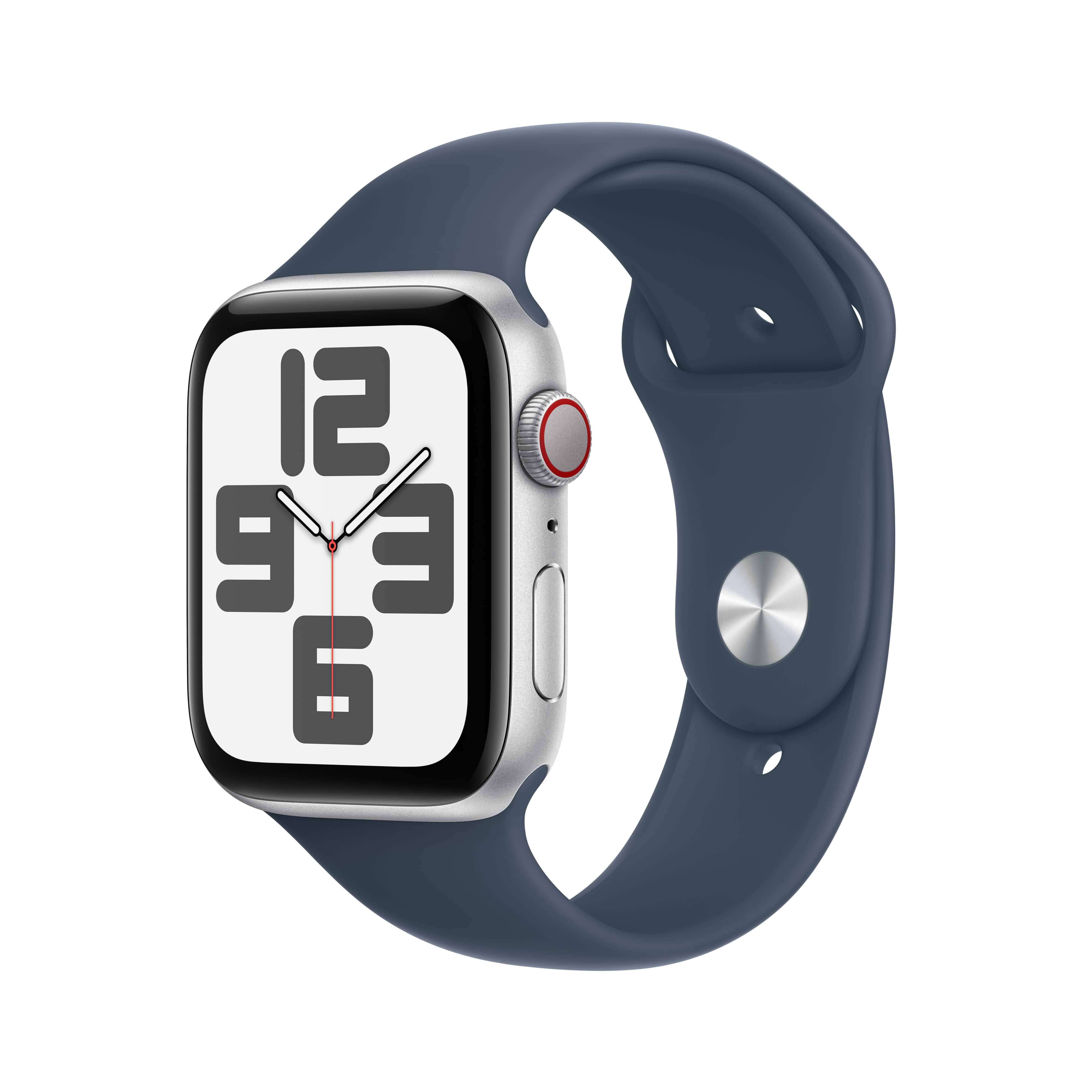 שעון חכם - Apple Watch SE (2023) GPS + Cellular 44mm Silver Aluminium Case with Storm Blue Sport Band - S/M - צבע כסוף שנה אחריות ע