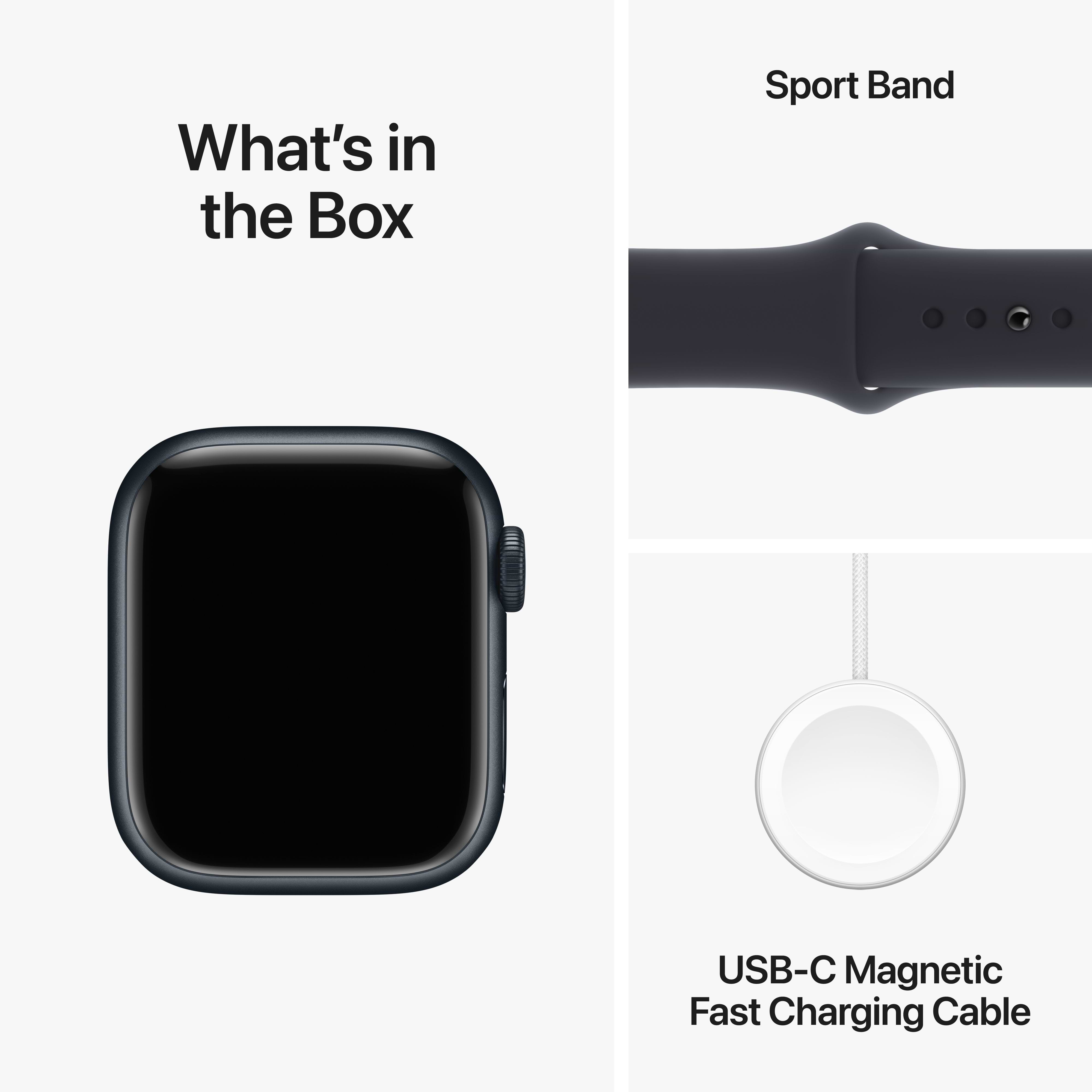 שעון חכם Apple Watch Series 9 GPS 41mm Midnight Aluminium Case with Midnight Sport Band - M/L - צבע שחור חצות שנה אחריות ע