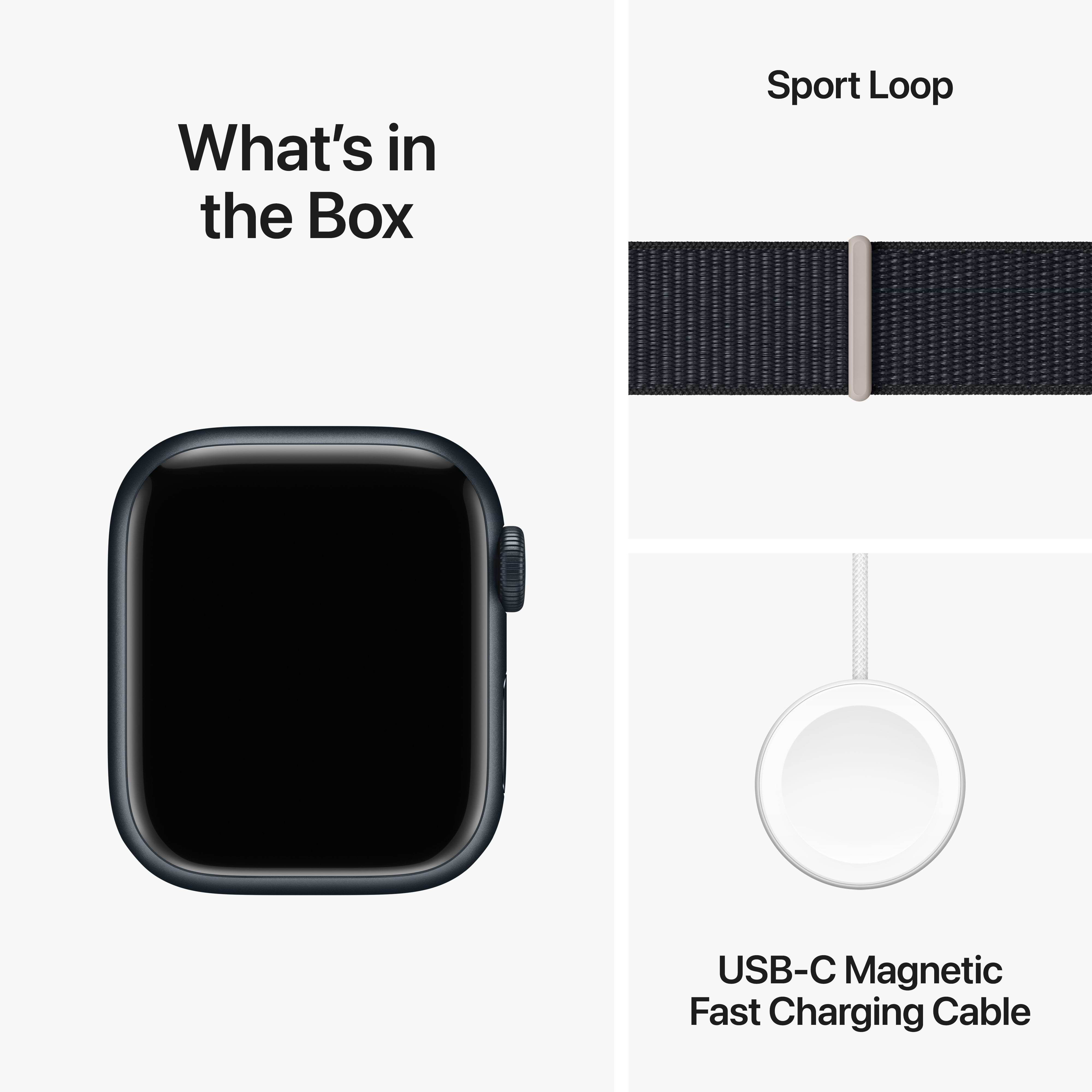 שעון חכם Apple Watch Series 9 GPS 41mm Midnight Aluminium Case with Midnight Sport Loop - צבע שחור חצות שנה אחריות ע